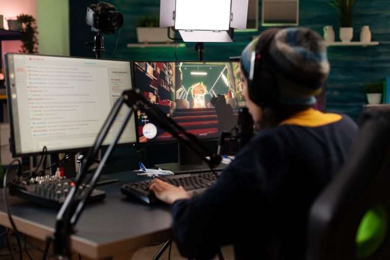 Girl with two monitors